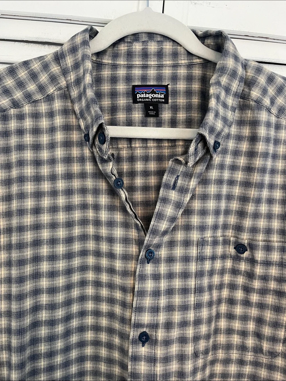 Patagonia Organic Cotton Plaid Shirt Sz XL Blue